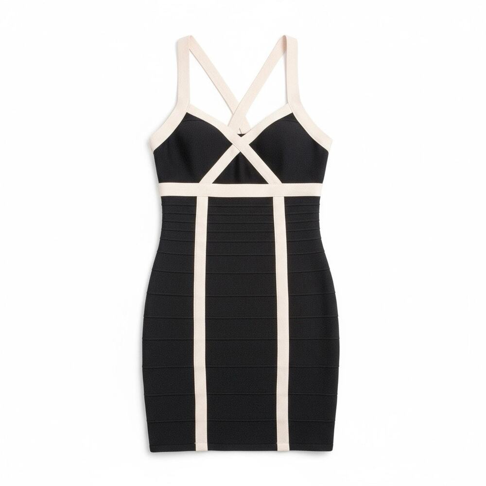 Forever 21 Colorblock Bodycon Mini Dress Black Cream M Baddie Club Party Sexy